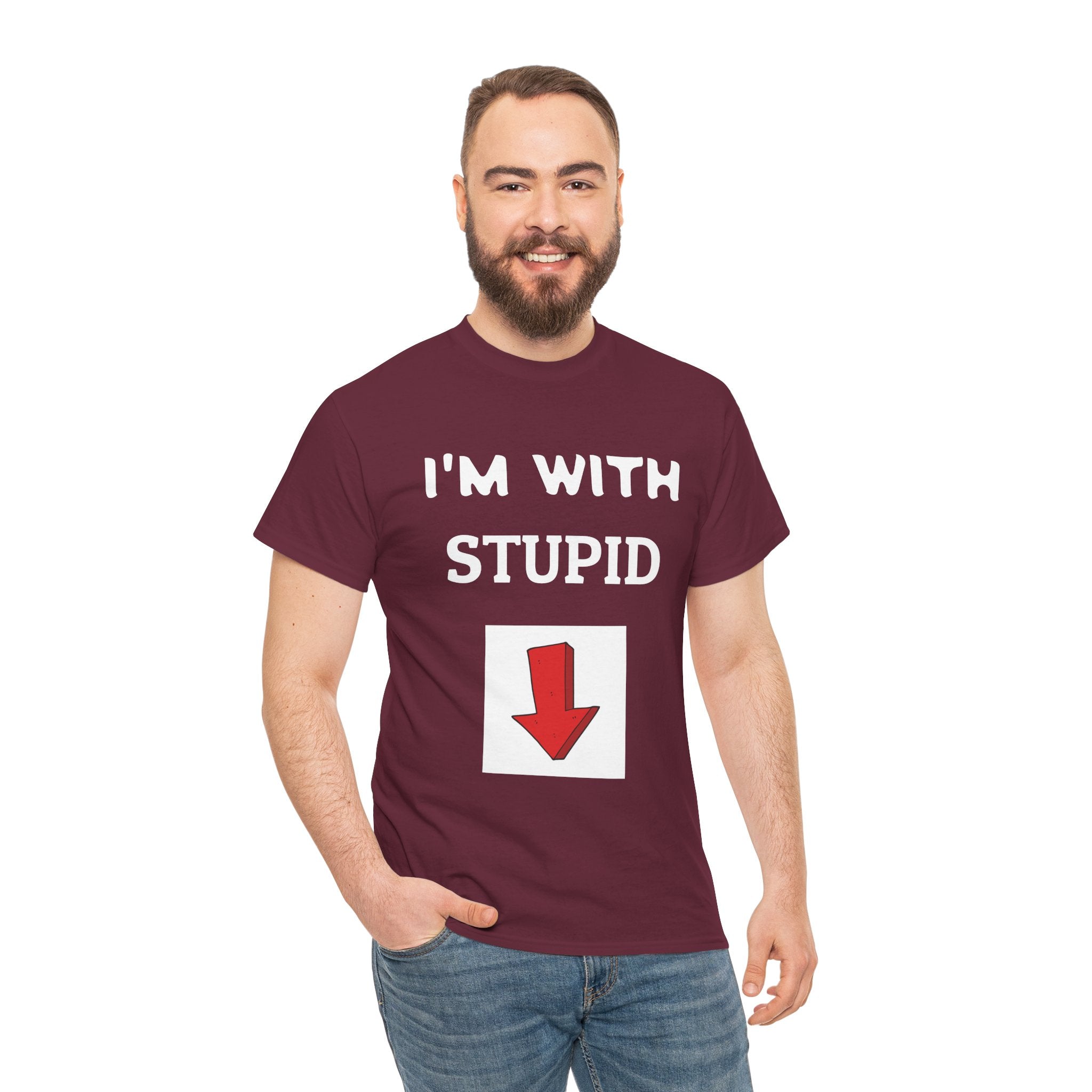 Funny Unisex Heavy Cotton Tee - I'm With Stupid T-Shirt, Humorous Gift, Casual Wear, Party Shirt, Unisex Graphic Tee