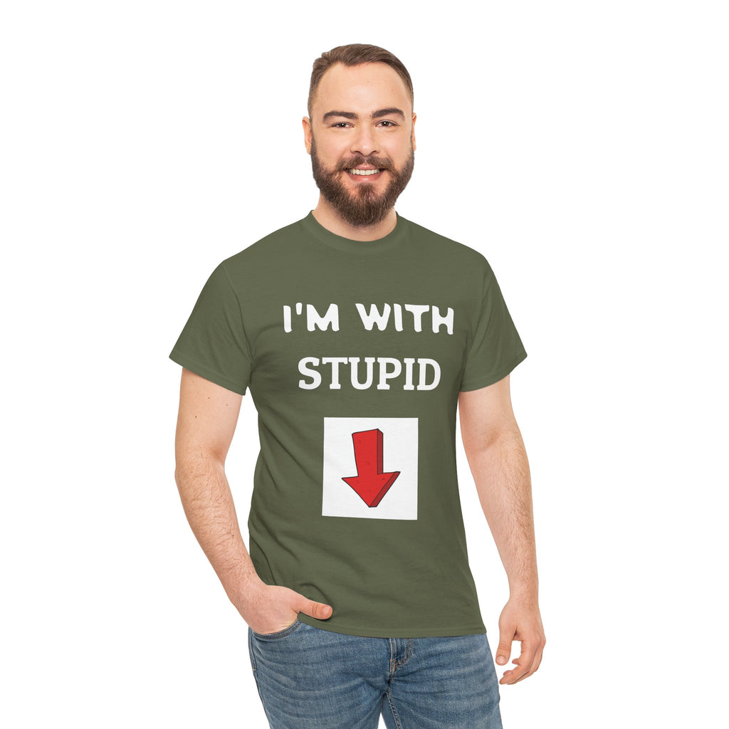 Funny Unisex Heavy Cotton Tee - I'm With Stupid T-Shirt, Humorous Gift, Casual Wear, Party Shirt, Unisex Graphic Tee