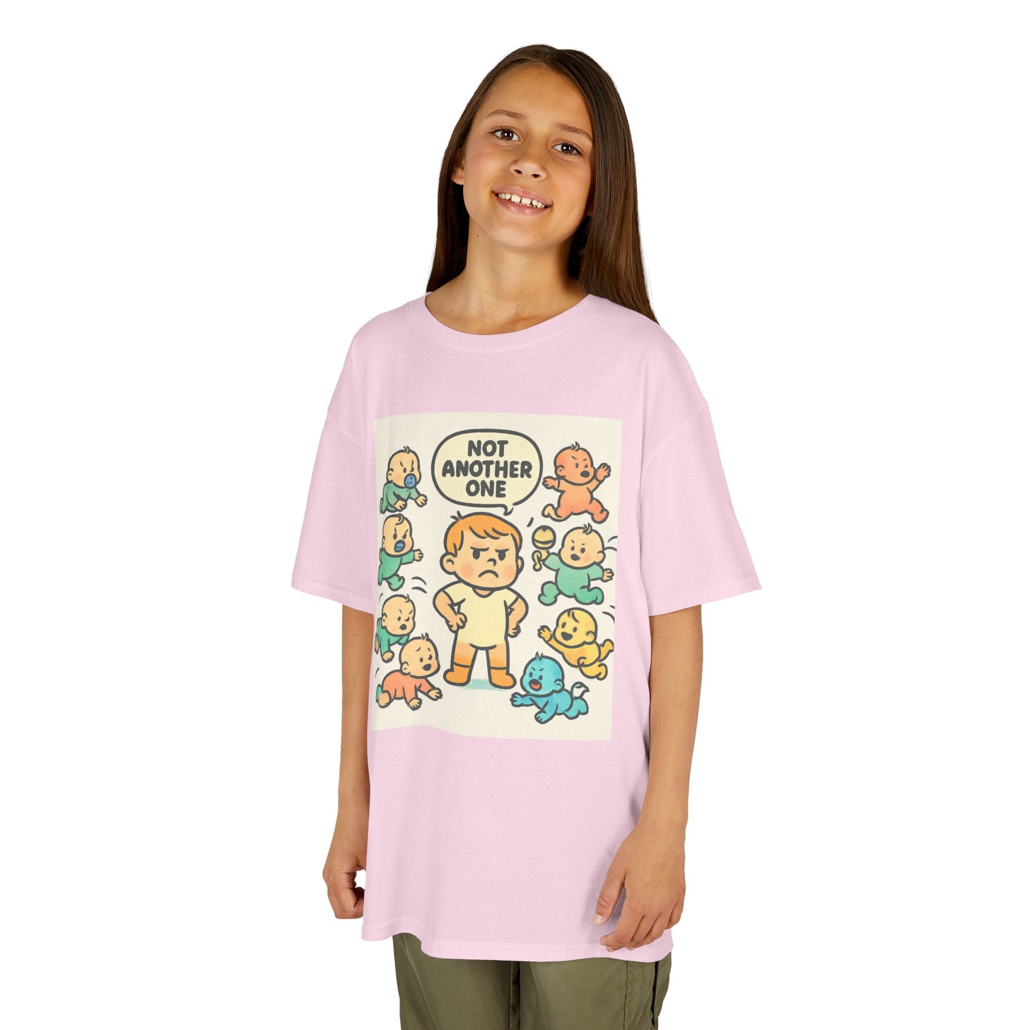 Funny Kids Tee, Kids Heavy Cotton T-Shirt, Gift for New Siblings, Cute Baby Theme Shirt, Playful Family Humor Outfit