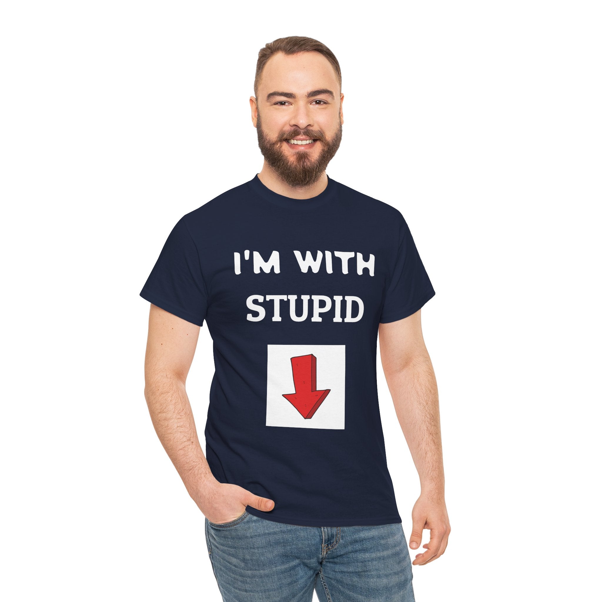 Funny Unisex Heavy Cotton Tee - I'm With Stupid T-Shirt, Humorous Gift, Casual Wear, Party Shirt, Unisex Graphic Tee