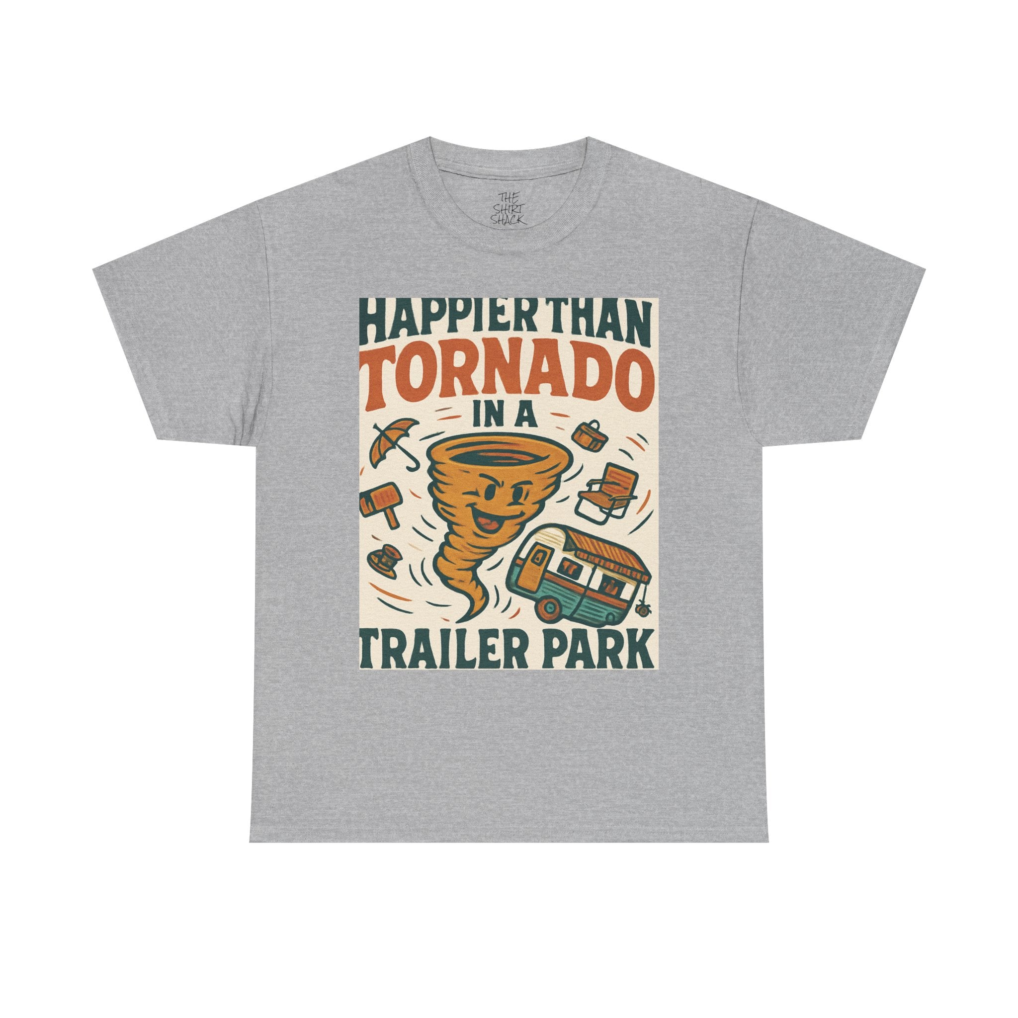 Happier Than a Tornado Unisex Tee, Funny Graphic T-Shirt, Casual Wear, Gift for Tornado Lovers, Humor Shirt, Nature Enthusiasts - THE SHIRT SHACK