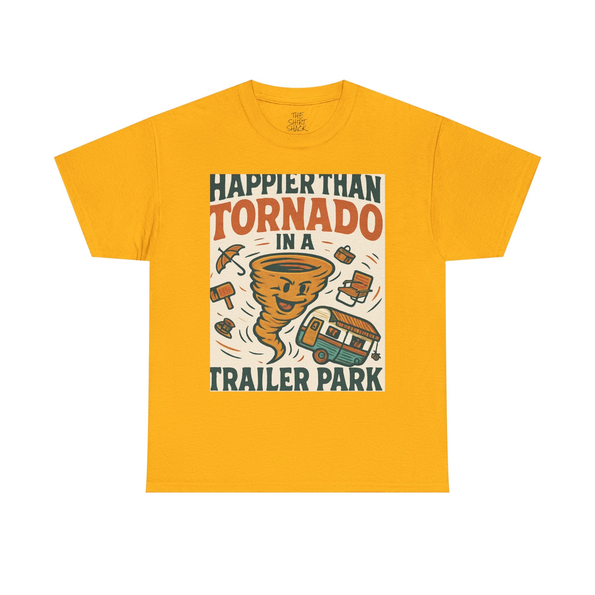 Happier Than a Tornado Unisex Tee, Funny Graphic T-Shirt, Casual Wear, Gift for Tornado Lovers, Humor Shirt, Nature Enthusiasts - THE SHIRT SHACK