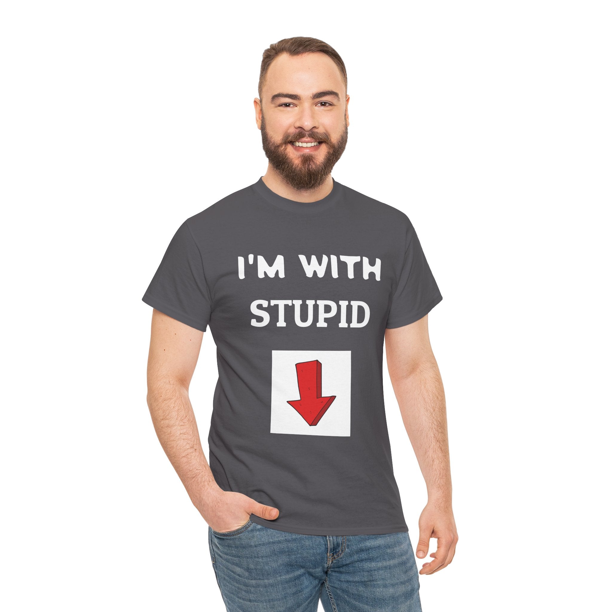 Funny Unisex Heavy Cotton Tee - I'm With Stupid T-Shirt, Humorous Gift, Casual Wear, Party Shirt, Unisex Graphic Tee