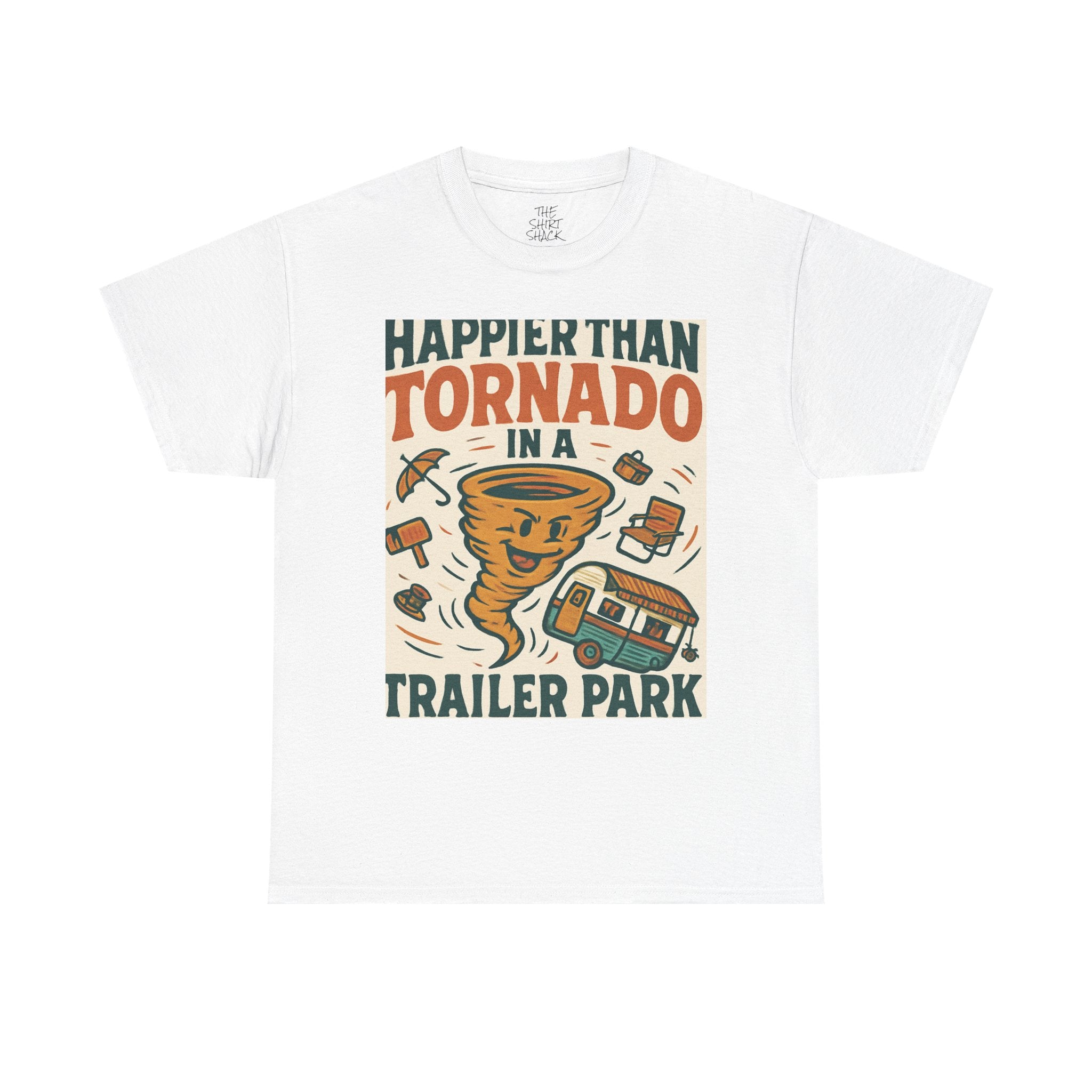 Happier Than a Tornado Unisex Tee, Funny Graphic T-Shirt, Casual Wear, Gift for Tornado Lovers, Humor Shirt, Nature Enthusiasts - THE SHIRT SHACK
