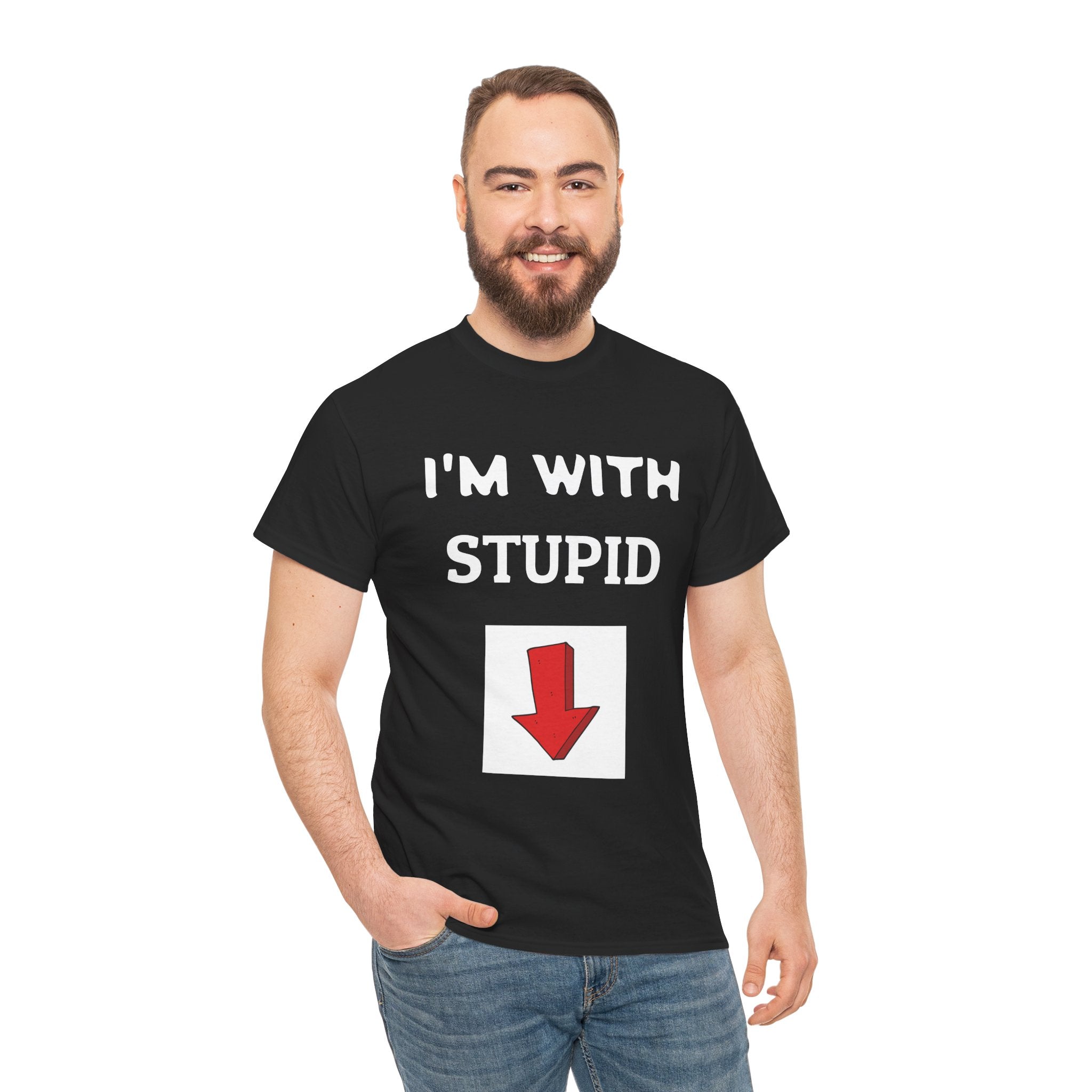 Funny Unisex Heavy Cotton Tee - I'm With Stupid T-Shirt, Humorous Gift, Casual Wear, Party Shirt, Unisex Graphic Tee